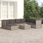 7 pcs conjunto lounge de jardim c/ almofadões vime PE cinzento