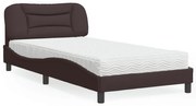 vidaXL Cama com colchão 100x200 cm tecido castanho-escuro