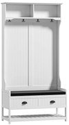 HOMCOM Cabide com Ganchos Guarda Roupa com Banco para Sapatos para Entrada Corredor Metal Aglomerado Branco Cinza | Aosom Portugal