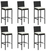 vidaXL Bancos de bar com almofadões 6 pcs vime PE preto