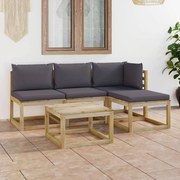 5 pcs conjunto lounge p/ jardim c/ almofadões antracite