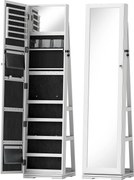 HOMCOM Armário para Jóias 360° com Fechadura e Espelho Incorporado Joalheiro de Pé Carga Máxima 20 kg 38x38x160 cm Branco | Aosom Portugal