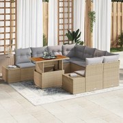 vidaXL Conjunto de Jantar de Jardim 9 Peças com Almofadas Bege em Rattan Sintético Acácia