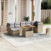 vidaXL 8 pcs conjunto de sofás p/ jardim com almofadões vime PE bege