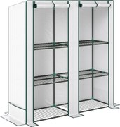 Outsunny Estufa de jardim com prateleiras metálicas de 3 níveis estufa de varanda cobertura PE telhado inclinado 144 x 48 x 152 cm branco | Aosom Portugal