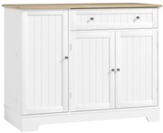HOMCOM Aparador de Cozinha Armário de Cozinha com Gaveta Portas Magnéticas Prateleiras Ajustáveis 105x40x83 cm Branco e Madeira