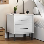 vidaXL Mesa cabeceira c/ pernas de metal OSLO pinho maciço branco