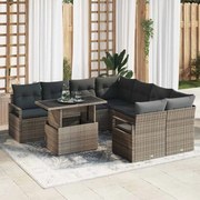 vidaXL Conjunto de Sofá de Jardim com 9 Peças e Almofadas Cinza em Rattan
