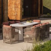 Conjunto De Mesa Oval 220x95 Cm Em Cimento Noemi E 8 Cadeiras De Jardim Sophie Com Braços De Alumínio E Corda Trançada Vermelho - Sklum