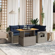 vidaXL 5 pcs conjunto sofás p/ jardim c/ almofadões vime PE cinzento
