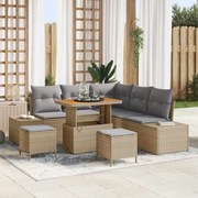 vidaXL Conjunto de Sofá de Jardim de 8 Peças com Almofadas Bege em Rattan Sintético e Acácia