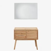 Conjunto De Móvel De Casa De Banho Em Madeira Deleyna Madeira Natural & Sem Lavatório & Led Retangular E Anti-embaciamento 100x70 Cm Riben - Sklum