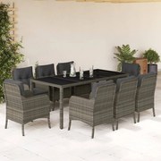vidaXL 9 pcs conjunto de jantar p/ jardim c/ almofadões vime PE cinza