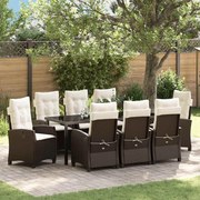 vidaXL Conjunto de Jantar para Jardim com 9 Peças e Almofadas - Rattan Sintético Marrom.