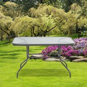 Mesa retangular de metal para jardim com orifício para guarda-sol Capacidade 70kg Vidro temperado 120x80x70 cm Cinza carvão