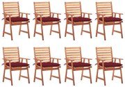 vidaXL Cadeiras de jantar p/ jardim 8 pcs c/ almofadões acácia maciça