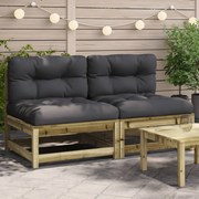 vidaXL Sofás sem braços p/ jardim 2 pcs c/ almofadões pinho impregnado