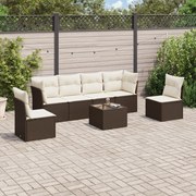 7 pcs conjunto de sofás jardim c/ almofadões vime PE castanho