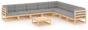 9 pcs conjunto lounge de jardim com almofadões pinho maciço