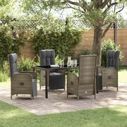 vidaXL Conjunto de Jantar de Jardim de 5 Peças com Almofadas Cinza Poli Rattan