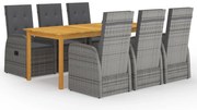 vidaXL 7 pcs conjunto de jantar de jardim cinzento