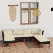 7 pcs conjunto lounge de jardim c/ almofadões vime PE preto