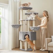 Arranhador para gatos com vários andares 55 x 55 x 186,7 cm Cinzento + Creme