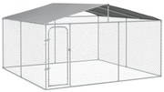 PawHut Canil de Exterior 4x4x2,3 cm com Toldo Anti-UV Recinto para Cães com Porta com Trava e Estrutura de Metal  Prata | Aosom Portugal