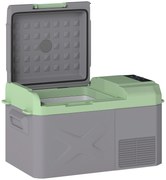 Outsunny Geleira Portátil Elétrica 17,5L -20℃ a +20 ℃ 12V/24V Mini Geleira com Rodas Compressor e Ecrã LED Tátil 61x34x32,4 cm Cinza e Verde
