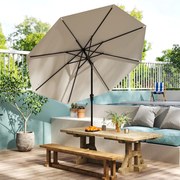 Guarda-sol de Jardim 270 cm com 8 hastes robustas Toldo ventilado para trabalhos pesados com botão de inclinação Bege