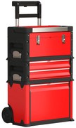 HOMCOM Conjunto de 3 Caixas de Ferramentas Sobre Rodas Empilháveis e Modulares em Aço com Bandeja Alças e Fechadura Vermelho | Aosom Portugal