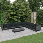 vidaXL 9 pcs conj. lounge jardim c/ almofadões vime PE cinzento-escuro