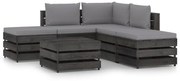 6 pcs conj. lounge jardim + almofadões madeira impreg. cinzento