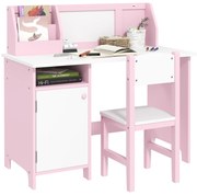 HOMCOM Conjunto de Mesa e Cadeira Infantil de Madeira com Quadro Branco Mesa de Estudo para Crianças acima de 5 Anos 90x45x85cm Rosa | Aosom Portugal