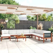vidaXL Conjunto de lounge de jardim vidaXL com 9 peças e almofadas em madeira de acácia creme e corda