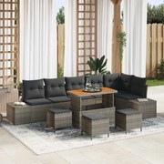 vidaXL Conjunto de Sofá de Jardim com 10 Peças e Almofadas Cinzas em Rattan Sintético e Acácia
