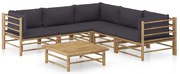 6 pcs conj. lounge jardim em bambu c/ almofadões cinza-escuro