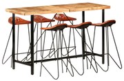 vidaXL 7 pcs conjunto de bar madeira de acácia maciça e couro genuíno