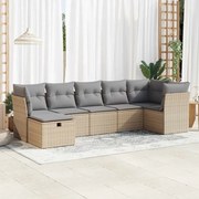 vidaXL 7 pcs conjunto de sofás p/ jardim com almofadões vime PE bege