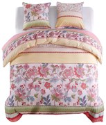 vidaXL Conjunto capa edredão 200x220/80x80cm floral/riscas rosa