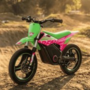 Mini moto elétrica para crianças velocidade até 30Km/h C/Limitador RFN SX-E350 WARRIOR 350W Supermotard 14/14” Verde e Rosa