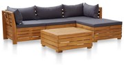 5 pcs conjunto lounge jardim c/ almofadões acácia cinza-escuro