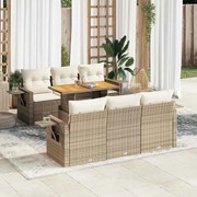 vidaXL 7 pcs conjunto de sofás p/ jardim com almofadões vime PE bege