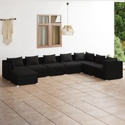 8 pcs conjunto lounge de jardim c/ almofadões vime PE preto