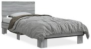 Estrutura de cama derivados de madeira e metal cinzento sonoma