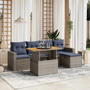 vidaXL 6 pcs conjunto sofás p/ jardim c/ almofadões vime PE cinzento
