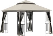 Outsunny Pavilhão de jardim com teto duplo Pavilhão Tenda de jardim Tenda de festa com 4 x parede lateral Metal+Poliéster Bege 2,99 x 2,99 x 2,74 m | Aosom Portugal