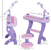 Órgão Electrónico Piano Infantil com Microfone Banquinho Luzes e 22 Ca