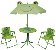 vidaXL 3 pcs conjunto bistrô de jardim infantil c/ guarda-sol verde