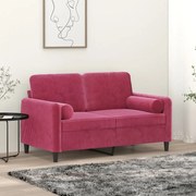 vidaXL Sofá 2 lug. + almofadas decorativas 120cm veludo vermelho tinto